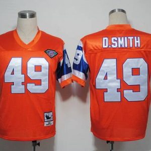 Mitchel And Ness Broncos #49 Dennis Smith Orange With 75 Anniversary Patch Stitched Throwback Jersey