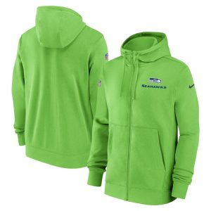 Seattle Seahawks Green Sideline Club Performance Full-Zip Hoodie