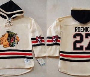 Blackhawks #27 Jeremy Roenick Cream Heavyweight Pullover Hoodie Stitched NHL Jersey