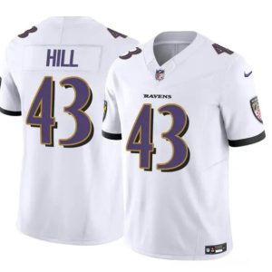 Baltimore Ravens #43 Justice Hill White 2023 F.U.S.E. Vapor Limited Stitched Jersey