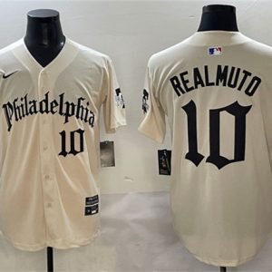 Philadelphia Phillies #10 J.T. Realmuto Cream Gothic Vapor Limited Stitched Jersey