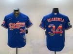 Los Angeles Dodgers #34 Fernando Valenzuela Royal Mexico California Patch Cool Base Stitched Jersey