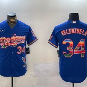 Los Angeles Dodgers #34 Fernando Valenzuela Royal Mexico California Patch Cool Base Stitched Jersey