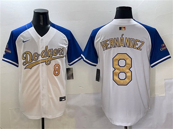 Los Angeles Dodgers #8 Enrique Hernandez White Royal Gold 2024 World Series Champions Vapor Limited Stitched Jersey