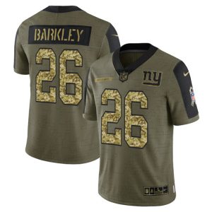 New York Giants #26 Saquon Barkley 2021 Olive Camo Salute To Service Limited Stitched Jersey
