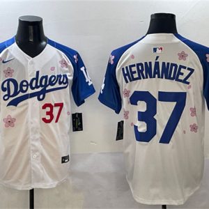 Los Angeles Dodgers #37 Teoscar Hernandez White Royal 2025 Tokyo Series Limited Stitched Jersey