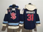Seattle Kraken #31 Philipp Grubauer Deep Sea Blue Lace-Up Pullover Hoodie