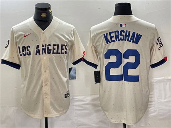Los Angeles Dodgers #22 Clayton Kershaw Cream Stitched Jersey