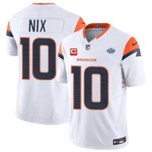 Denver Broncos #10 Bo Nix White 2024 F.U.S.E. With Draft Pacth And 1-Star C Patch Vapor Limited Stitched Jersey