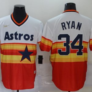 Astros #34 Nolan Ryan White Orange Stitched Jersey