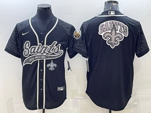 New Orleans Saints Black Reflective Team Big Logo With Patch Cool Base Stitched Jersey