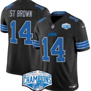 Detroit Lions #14 Amon-Ra St. Brown Black 2024 NFC North Champions F.U.S.E. Vapor Limited Stitched Jersey