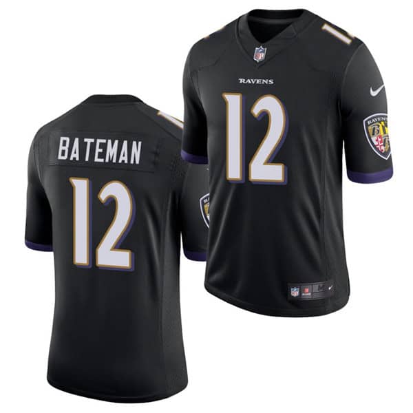 Baltimore Ravens #12 Rashod Bateman Black 2021 Vapor Untouchable Limited Stitched Jersey