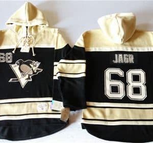 Penguins #68 Jaromir Jagr Black Sawyer Hooded Sweatshirt Stitched Jersey