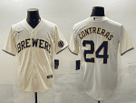 Milwaukee Brewers #24 William Contreras Cream With Patch Stitched Jersey