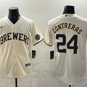 Milwaukee Brewers #24 William Contreras Cream With Patch Stitched Jersey