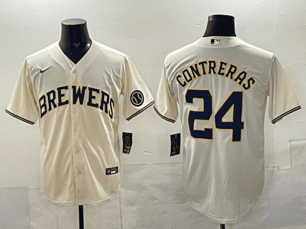 Milwaukee Brewers #24 William Contreras Cream With Patch Stitched Jersey