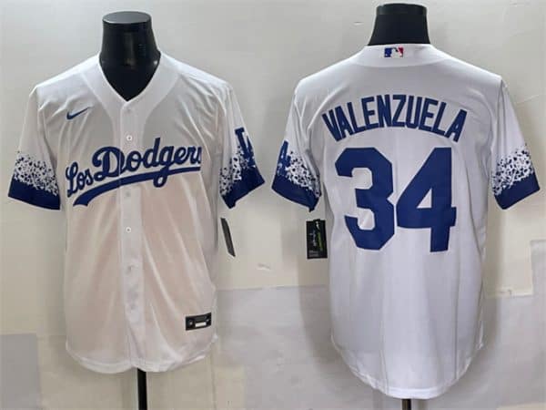 Los Angeles Dodgers #34 Fernando Valenzuela White City Connect Cool Base Stitched Jersey