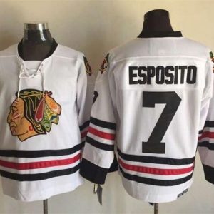 Blackhawks #7 Tony Esposito White CCM Throwback Stitched Jersey