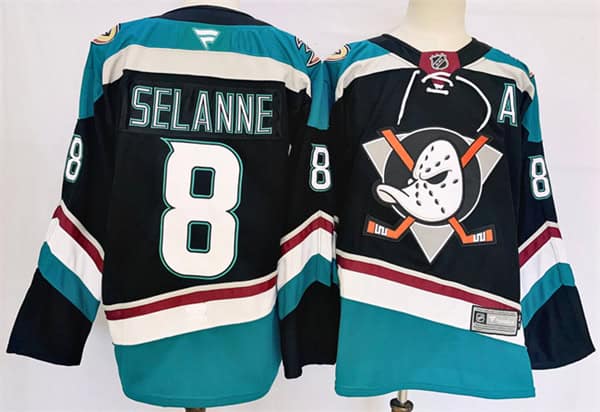 Anaheim Ducks #8 Teemu Selanne Black Teal 2024-25 Stitched Jersey