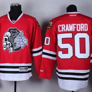 Blackhawks #50 Corey Crawford Red(White Skull) Stitched Jersey