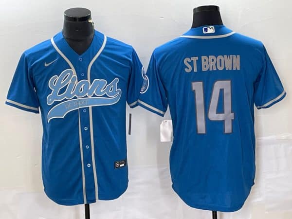 Detroit Lions #14 Amon-Ra St. Brown Blue Cool Base Stitched Jersey