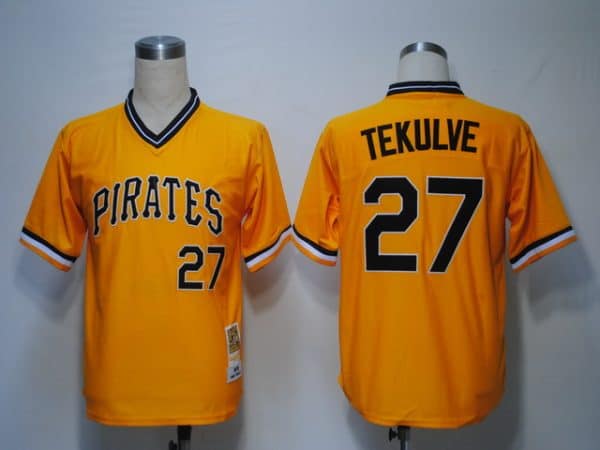 Mitchell And Ness Pirates #27 Kent Tekulve Yellow Throwback Stitched Jersey