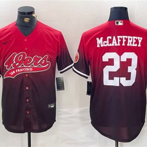 San Francisco 49ers #23 Christian McCaffrey Red Black With Patch Cool Base Stitched Jersey