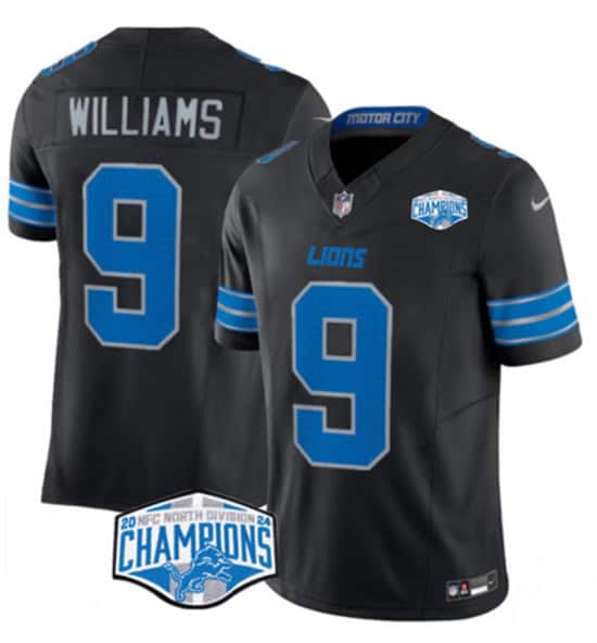 Detroit Lions #9 Jameson Williams Black 2024 NFC North Champions F.U.S.E. Vapor Limited Stitched Jersey