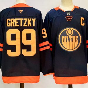 Edmonton Oilers #99 Wayne Gretzky Navy 2024-25 C Patch Stitched Jersey