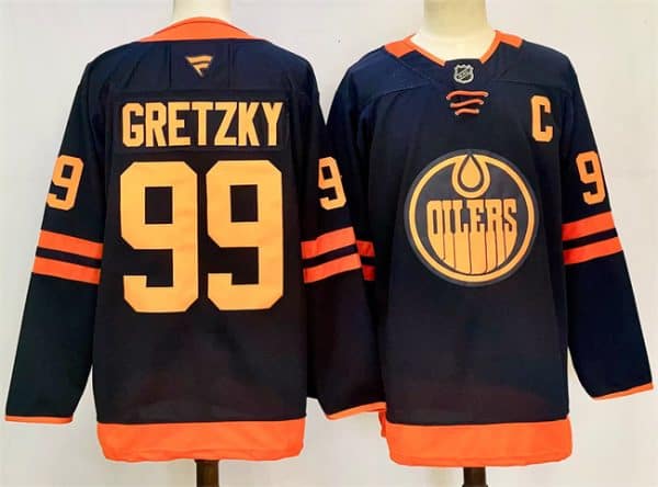Edmonton Oilers #99 Wayne Gretzky Navy 2024-25 C Patch Stitched Jersey