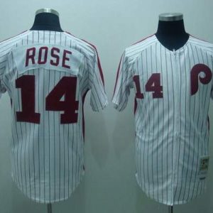 Mitchell And Ness Phillies #14 Rose Stitched White Red Strip Throwback Jersey