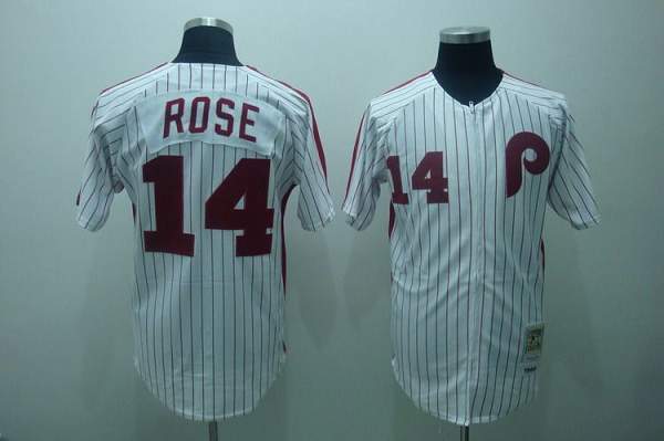Mitchell And Ness Phillies #14 Rose Stitched White Red Strip Throwback Jersey