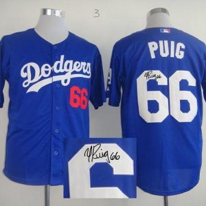 Dodgers #66 Yasiel Puig Blue Cool Base Autographed Stitched Jersey