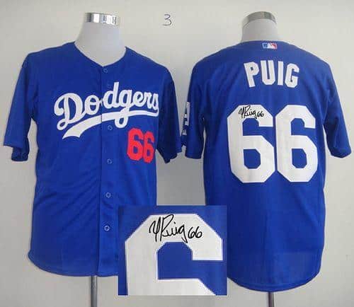 Dodgers #66 Yasiel Puig Blue Cool Base Autographed Stitched Jersey