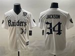 Las Vegas Raiders #34 Bo Jackson White 'Gothic Sin City Shadows Edition' With 65th Anniversary Patch Vapor Limited Stitched Jersey