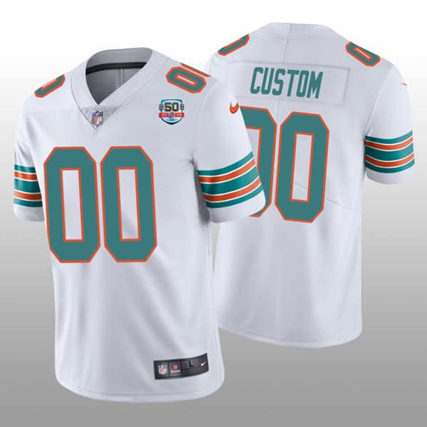 Miami Dolphins Customized Custom 2022 White With 50th Perfect Season Patch Limited Stitched Jersey