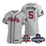 Atlanta Braves #5 Freddie Freeman 2021 Gray World Series Champions With 150th Anniversary Flex Base Stitched Jersey