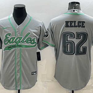 Philadelphia Eagles #62 Jason Kelce Gray With Patch Cool Base Stitched Baseball Jersey