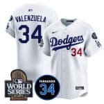 Los Angeles Dodgers #34 Toro Valenzuela White 2024 World Series With Fernando Memorial Patch Limited Stitched Jersey