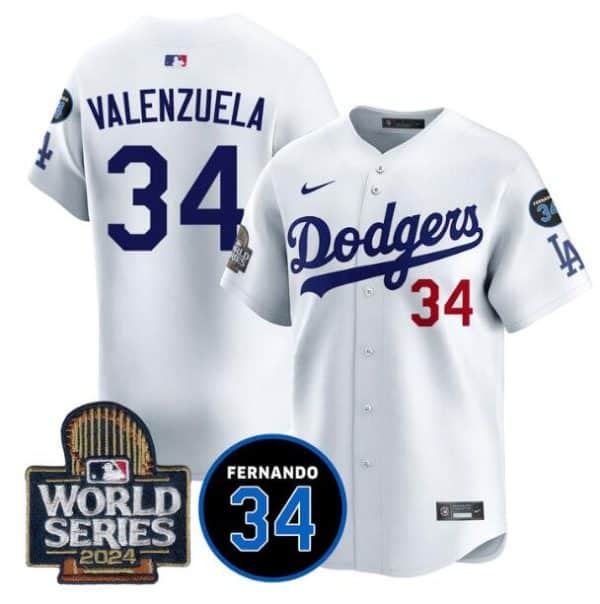 Los Angeles Dodgers #34 Toro Valenzuela White 2024 World Series With Fernando Memorial Patch Limited Stitched Jersey