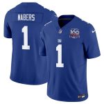 New York Giants #1 Malik Nabers Blue 2024 Draft F.U.S.E. 100TH Season Patch Vapor Untouchable Stitched Jersey
