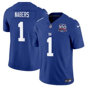 New York Giants #1 Malik Nabers Blue 2024 Draft F.U.S.E. 100TH Season Patch Vapor Untouchable Stitched Jersey