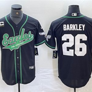 Philadelphia Eagles #26 Saquon Barkley Black With 3-Star C Patch Cool Base Stitched Jersey