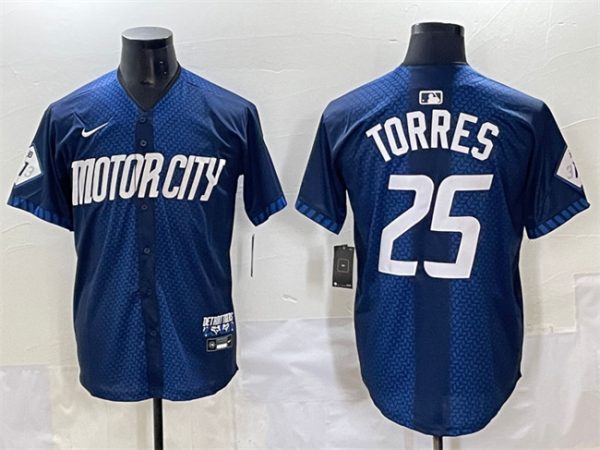 Detroit Tigers #25 Gleyber Torres Navy City Connect Cool Base Limited Stitched Jersey