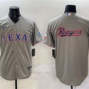 Texas Rangers Team Big Logo Gray With Patch Cool Base Stitched Jersey