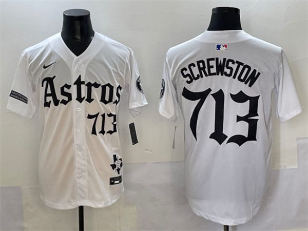 Houston Astros #713 Screwston White Gothic 'Houston Born Barrio Raised' Limited Stitched Jersey