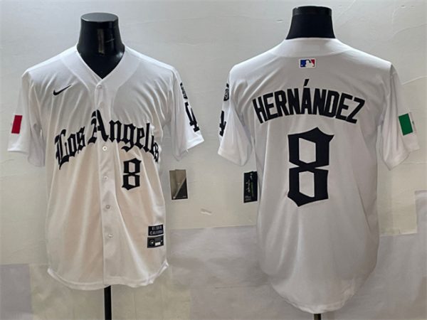 Los Angeles Dodgers #8 Enrique Hernandez White Mexico 2025 LA Gothic Style With Fernando Patch Vapor Premier Limited Stitched Jersey