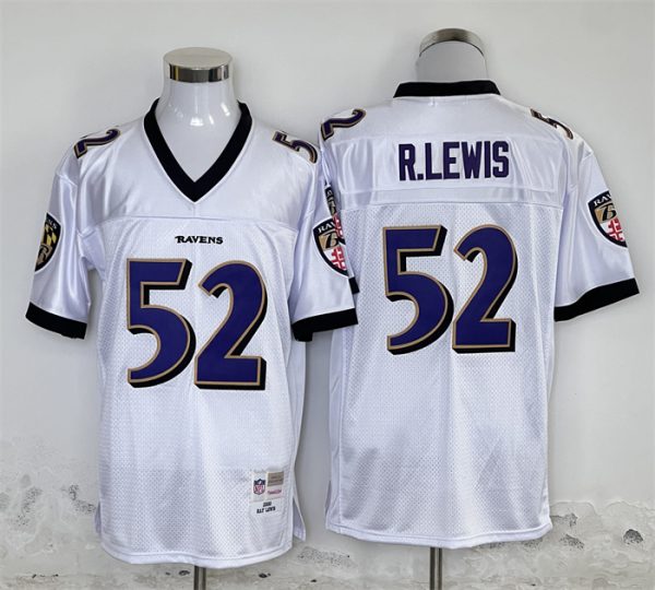 Baltimore Ravens #52 Ray Lewis White Throwback Stitched Jersey