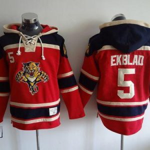 Panthers #5 Aaron Ekblad Red Sawyer Hooded Sweatshirt Stitched Jersey